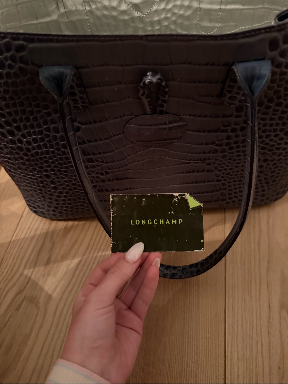 Longchamp Roseau Croc Embossed Leather Shoulder Tote - Picture 14 of 14
